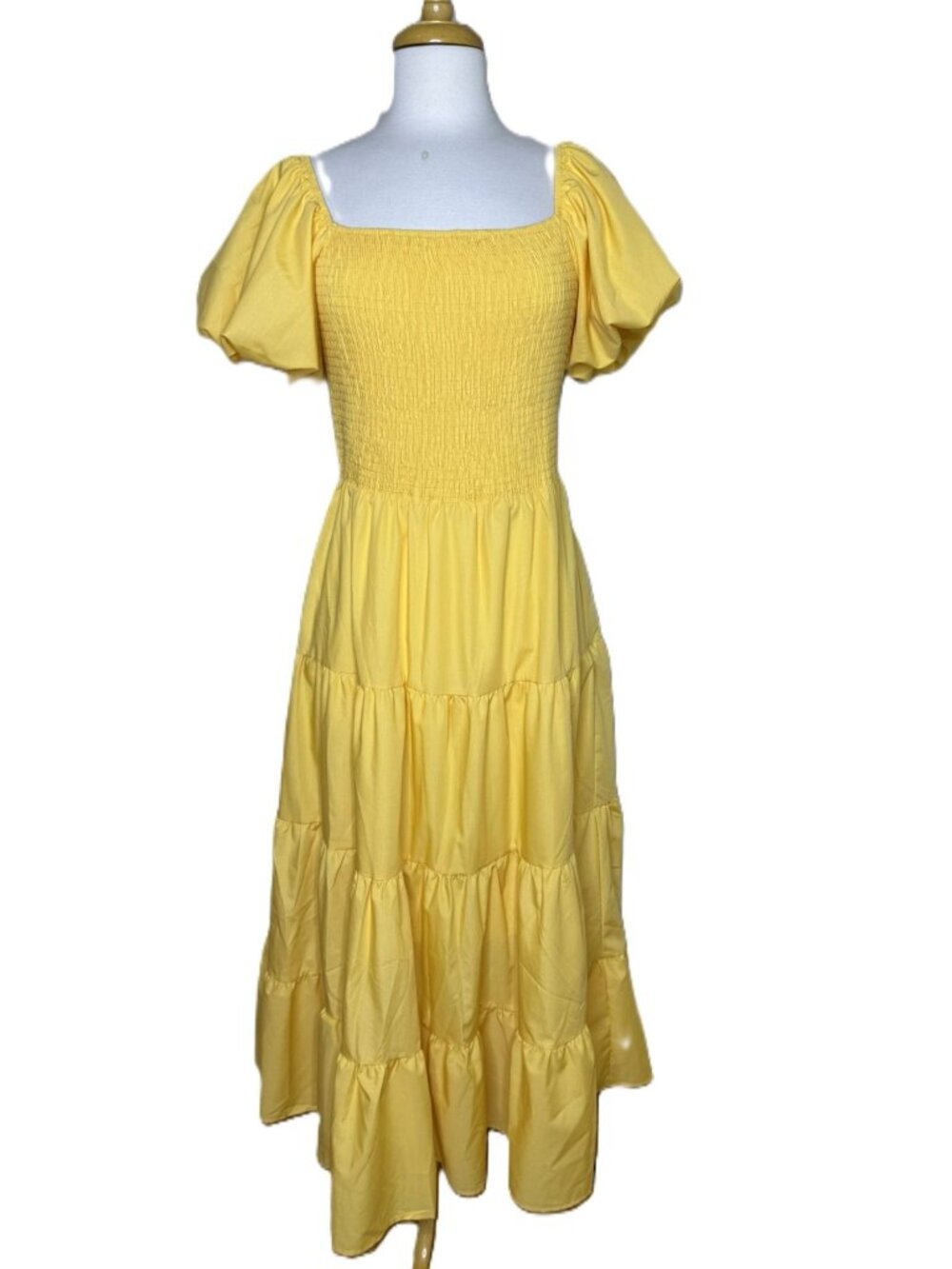 NWT Prettygarden Yellow Boho Cottagecore Smocked Maxi Dress, Size Large